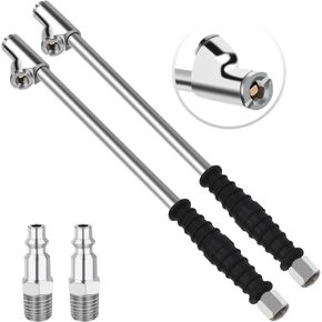2 Pcs 14.9" Extended Reach Dual Head Air Chuck, 2-Way Connection 1/4" FNPT Closed Air Chuck with Rubber Handle, Tire Chuck with Quick Fitting Air Compressor Fill Kit