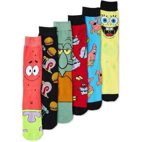 Hyp SpongeBob Squarepants Men's Novelty Casual Crew Socks 6-Pack (Shoe Size 8-12)