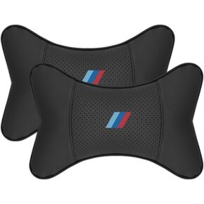 2 PCS Car Neck Pillow Compatible with BMW 1 2 3 4 5 6 7 Series X1 X2 X3 X4 X5 X6 X7 Accessories, Car Soft PU Leather Headrest Neck Support