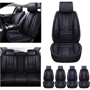 5 Car Seat Covers for Ford F-150 2009-2023 F-250 F-350 F-450 2015-2023, Automotive Seat Cover Accessories Breathable & Soft Faux Leather Cushion 3D Protection(All Black)