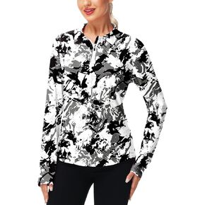 AOBUTE Women's Long Sleeve Golf Shirts Zip Polo Tennis Top