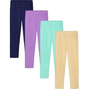 Cooraby 4 Pack Girls Cotton Leggings Ankle Length Leggings Warm Stretchy Tights Pants for Kids Girls