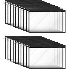 20 Pack Clear Zipper Pouches PVC Waterproof Envelopes Clear Zipper Bags Folder Storage Pouch Document File Organization Bags Multi-Purpose Makeup Bag 11.5 X 7 Inches（Black)