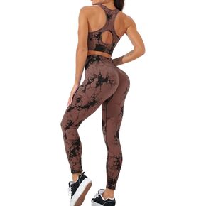 Womens 2 Piece Seamless Workout Sets Butt Lifting Legging with Racerback Sports Bra Tie Dye Yoga Gym Outfits