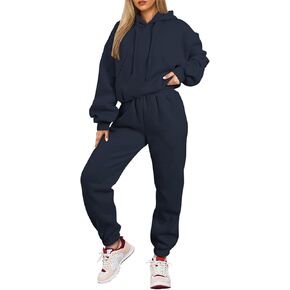 Herseas Womens 2 Piece Fleece Outfits Long Sleeve Crop Hoodie Sweatshirt with Jogger Pants Tracksuit Lounge Set