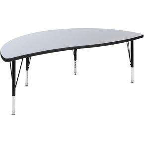 طاولة أنشطة Flash Furniture بنصف دائرة مموجة باللون الرمادي التعاوني مقاس 60 بوصة - أرجل قصيرة قابلة لضبط الارتفاع