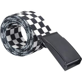 AYNEFY Checkered Belt, Adjustable Black White Grid Strap Black Flip Top Buckle Belt Webbing Flip Top Belt Checkered Belt for Boys Men Clothing Decoration