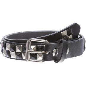 Kids 1" Snap On Punk Rock Black & Silver Star Studded Checkerboard Leather Belt