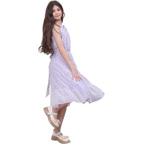 Girls Casual Dresses Sleeveless A-line Flowy Tulle Floaty Dresses Size 7-14 with Belt and Back-up Button