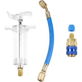 Oil and Dye Injectors Kit Hand Push Compressor Ac Oil Injector Kit with Quick Coupler 1/4 SAE Connector Car ac Leak Detector Kit