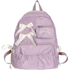 Backpack with Attached Bow-Knots - Ideal for Day-to-Day Use, Kawaii Backpack, Y2k, Aesthetic Cute Backpack (White)