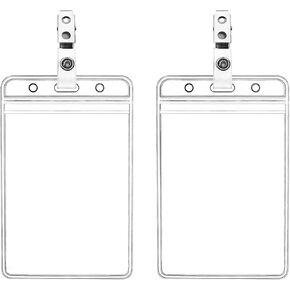 2 Pack Waterproof Vertical ID Badge Holder Vertical Clear PVC Name Holder Tags with Badge Clip Straps (2 Pack,Vertical)