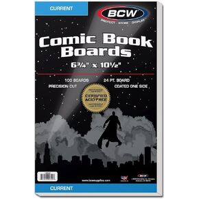 BCW Current Comic Book Backing Boards - 1 Pack (100 Total) | 24 pt., Coated, Buffered with 3% Calcium Carbonate | Precision Cut for Current Comic Bags | Comic Book Boards for Long-Term Storage