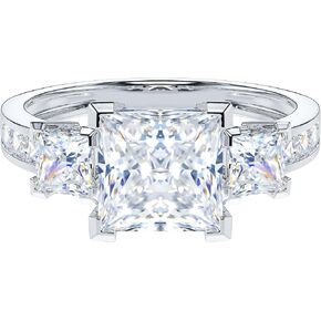 THELANDA 14k White Gold All Princess Cut Genuine Moissanite or Simulated Diamond Three Stones Engagement Ring 2CT Main Stone