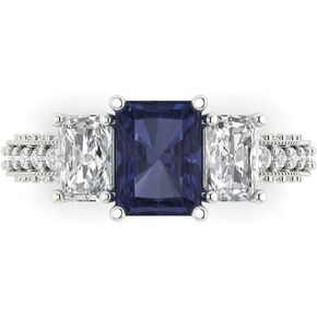 Clara Pucci 4.26 ct Emerald Round Cut Solitaire 3 stone VVS1 Blue Sapphire Designer Anniversary Bridal Engagement Ring 14k White Gold