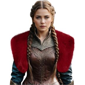 Joukavor Viking Fur Collar Faux Fur Shoulder Wrap for Women Viking Costume Accessory
