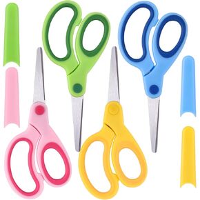 Koogel 4 Pairs Kid Scissors, Craft Scissors with Cover Blunt Tip Scissors for Classroom Scrapbooking Art Craft
