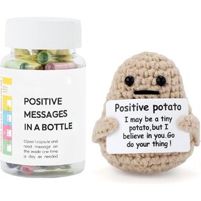 50 Positive Messages in a Bottle and Knitted Wool Positive Potato Gifts for Women Men,Positive Affirmation Self Care Gifts for Women Men,Stress Relief Gifts Anxiety Relief Gifts,Unique Wellness Gifts