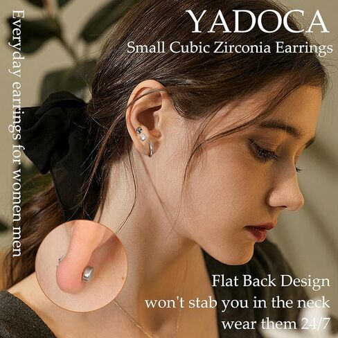 أقراط YADOCA من الفولاذ الجراحي مضادة للحساسية - أقراط مسمارية مسطحة الظهر للنساء والرجال - 20 جرام مكعب صغير من الزركونيا أوبال هوب - مجموعات أقراط غضروفية خلفية لولبية لثقب متعدد in Kuwait