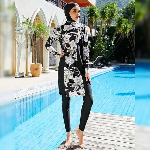 OBEEII Burkini Swimsuits for Women Full Coverage Long Sleeve Muslim Islamic Swimwear Burkini Bathing Suit with Hijab in Saudi Arabia