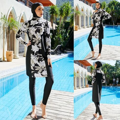 OBEEII Burkini Swimsuits for Women Full Coverage Long Sleeve Muslim Islamic Swimwear Burkini Bathing Suit with Hijab in Saudi Arabia