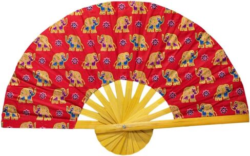 Generic Folding Fans Handcraft Thai art Hand Fans for Women & Festival Accessories - With a Fabric Sleeve for Protection for Gifts (Red Black Flowers), standard in Saudi Arabia