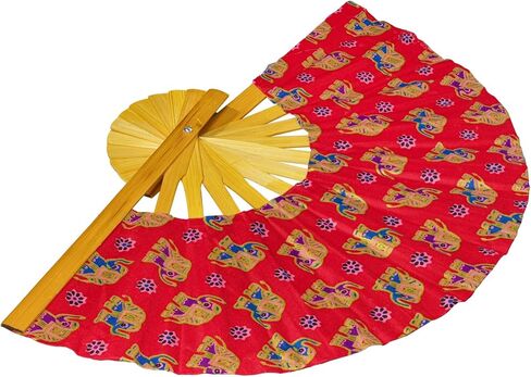 Generic Folding Fans Handcraft Thai art Hand Fans for Women & Festival Accessories - With a Fabric Sleeve for Protection for Gifts (Red Black Flowers), standard in Saudi Arabia