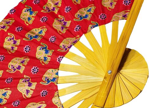 Generic Folding Fans Handcraft Thai art Hand Fans for Women & Festival Accessories - With a Fabric Sleeve for Protection for Gifts (Red Black Flowers), standard in Saudi Arabia