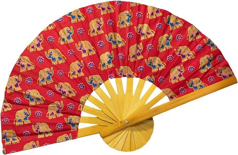 Generic Folding Fans Handcraft Thai art Hand Fans for Women & Festival Accessories - With a Fabric Sleeve for Protection for Gifts (Red Black Flowers), standard in Saudi Arabia