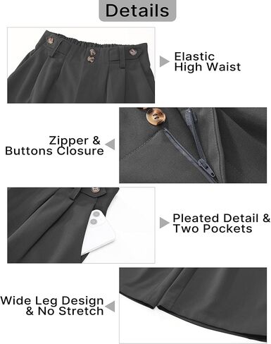 GRAPENT بنطال ذو قصة أرجل واسعة امرأة عصرية عالية الخصر سروال فستان الأعمال السببية مطوي مرونة الخصر العمل بنطلون السراويل in Kuwait