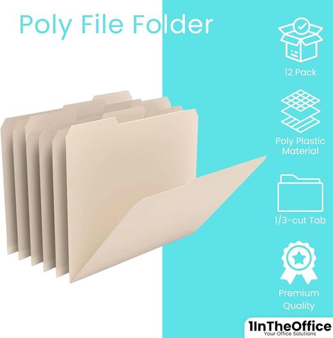 1InTheOffice Plastic Manila Folders, Poly File Folders, Filling Folders, 1/3 Cut, 3-Tab, Letter Size (12/Pack) in Saudi Arabia