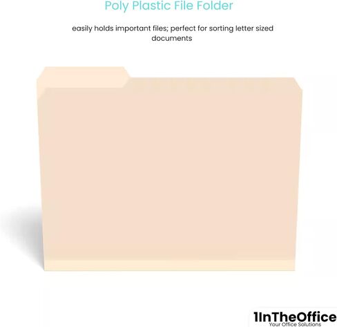1InTheOffice Plastic Manila Folders, Poly File Folders, Filling Folders, 1/3 Cut, 3-Tab, Letter Size (12/Pack) in Saudi Arabia