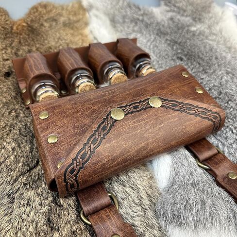 HiiFeuer Medieval Alchemy Faux Leather Belt Bag with 4 Cork Potion Vials, Fantasy Wizard Waist Pouch Side Pack for Ren Faire (Light Brown A) in Kuwait