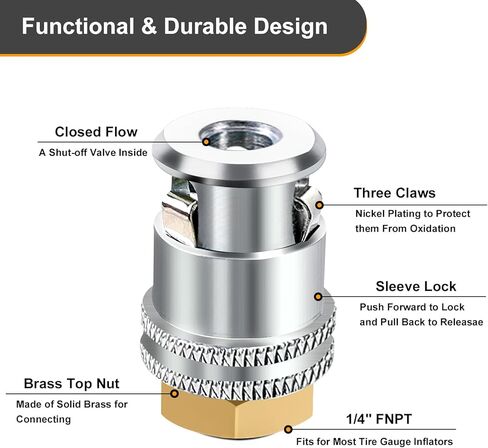 قفل ظرف الهواء، ظرف هوائي بقفل FNPT 1/4، ظرف إطار نحاسي لمنفاخ الإطارات، ظرف هواء للإطارات (مجموعة من 4) in Kuwait