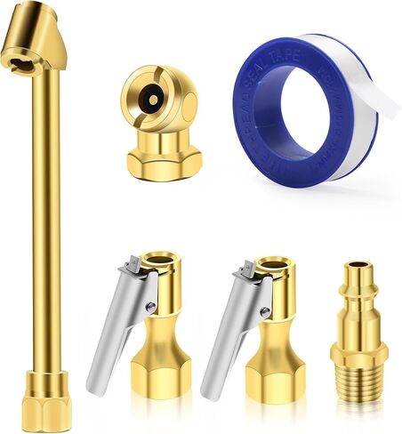 مجموعة 6 قطع من ظرف الهواء، ظرف هواء مزدوج الرأس / ظرف إطار كروي مغلق مقاس 1/4 بوصة أنثى NPT / قابس سريع قياسي للذكور / ظرف هواء مغلق التدفق / شريط تفلون، مجموعة تعبئة هواء الإطارات شديدة التحمل in Kuwait