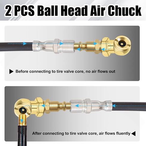 مجموعة 6 قطع من ظرف الهواء، ظرف هواء مزدوج الرأس / ظرف إطار كروي مغلق مقاس 1/4 بوصة أنثى NPT / قابس سريع قياسي للذكور / ظرف هواء مغلق التدفق / شريط تفلون، مجموعة تعبئة هواء الإطارات شديدة التحمل in Kuwait