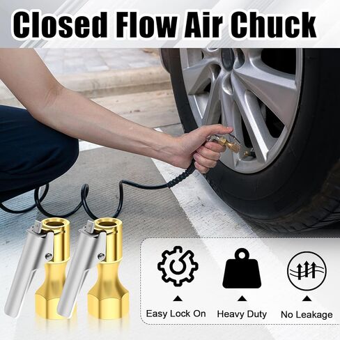 مجموعة 6 قطع من ظرف الهواء، ظرف هواء مزدوج الرأس / ظرف إطار كروي مغلق مقاس 1/4 بوصة أنثى NPT / قابس سريع قياسي للذكور / ظرف هواء مغلق التدفق / شريط تفلون، مجموعة تعبئة هواء الإطارات شديدة التحمل in Kuwait