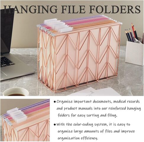 12 Pack Hanging File Folders Letter Size with 1/5 Cut Adjustable Tabs File Folder for Filing Cabinet Reinforced Hanging Folders Design for School Office and Medical Charts, Pink Design in Saudi Arabia
