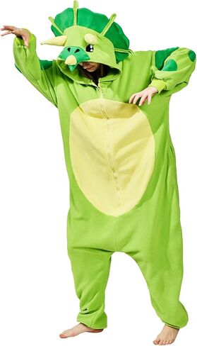 Green Triceratops Adult Onesie Pajamas, Halloween Costume Cozy Dinosaur One-piece Cosplay Jumpsuit in Kuwait