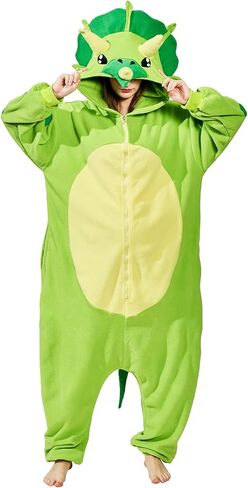 Green Triceratops Adult Onesie Pajamas, Halloween Costume Cozy Dinosaur One-piece Cosplay Jumpsuit in Kuwait