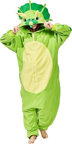 Green Triceratops Adult Onesie Pajamas, Halloween Costume Cozy Dinosaur One-piece Cosplay Jumpsuit in Kuwait
