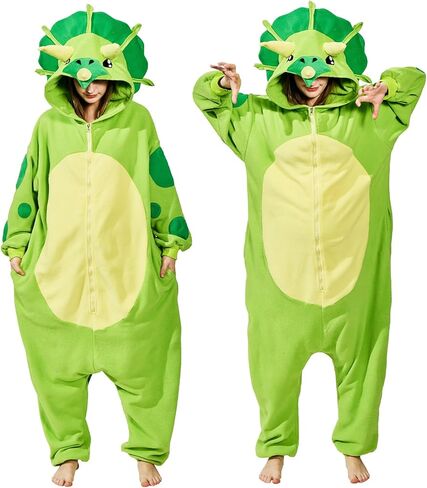 Green Triceratops Adult Onesie Pajamas, Halloween Costume Cozy Dinosaur One-piece Cosplay Jumpsuit in Kuwait