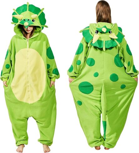 Green Triceratops Adult Onesie Pajamas, Halloween Costume Cozy Dinosaur One-piece Cosplay Jumpsuit in Kuwait