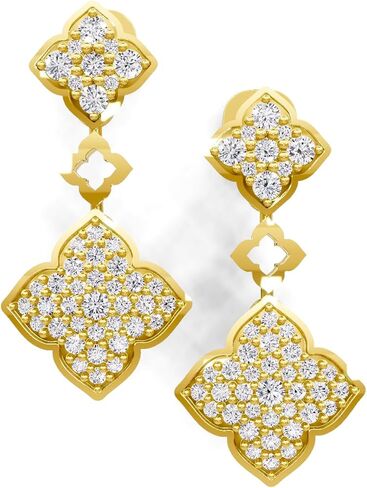 Genuine 925 Silver and Yellow Gold White Zircon Dangle Clover Earrings - Hypoallergenic Diamond Women Jewelry Earrings Set - Jewelry Gifts for Wife - Simple Waterproof Ladies Earring Pack in Saudi Arabia