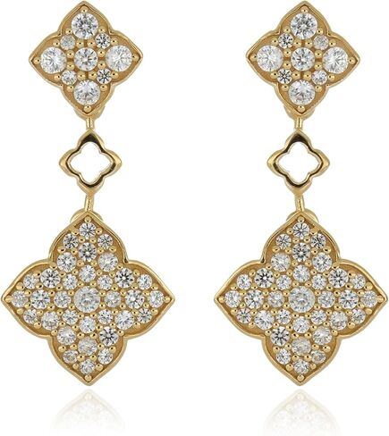 Genuine 925 Silver and Yellow Gold White Zircon Dangle Clover Earrings - Hypoallergenic Diamond Women Jewelry Earrings Set - Jewelry Gifts for Wife - Simple Waterproof Ladies Earring Pack in Saudi Arabia