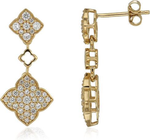 Genuine 925 Silver and Yellow Gold White Zircon Dangle Clover Earrings - Hypoallergenic Diamond Women Jewelry Earrings Set - Jewelry Gifts for Wife - Simple Waterproof Ladies Earring Pack in Saudi Arabia