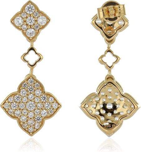 Genuine 925 Silver and Yellow Gold White Zircon Dangle Clover Earrings - Hypoallergenic Diamond Women Jewelry Earrings Set - Jewelry Gifts for Wife - Simple Waterproof Ladies Earring Pack in Saudi Arabia