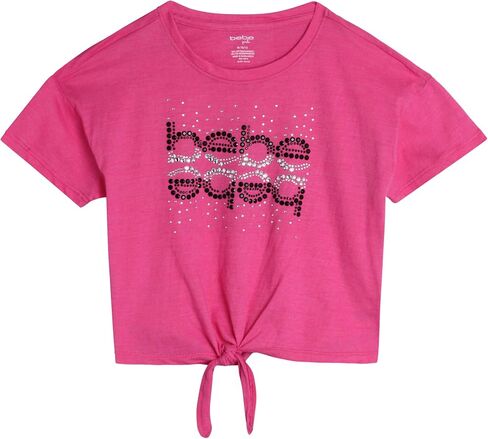 bebe Girls' Shorts Set - 2 Piece Rhinestone T-Shirt and Denim Cargo Shorts - Cute Trendy Summer Outfit for Girls (4-12) in Saudi Arabia
