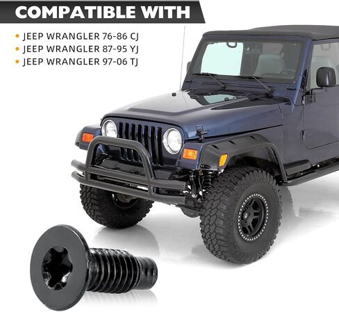 براغي مفصلات الباب متوافقة مع Jeep Wrangler 76-86 CJ، 87-95 YJ، 97-06 TJ، براغي مفصلات الزجاج الأمامي ومسامير الأبواب، براغي توركس لمفصلات الباب الخلفي (عبوة من 16 قطعة) in Kuwait