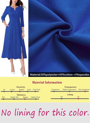 VFSHOW Womens Pleated Notch Neck Front Slit Buttons Pockets Office Business Work Slim Fit A-line Fit and Flare Midi Dress in Saudi Arabia